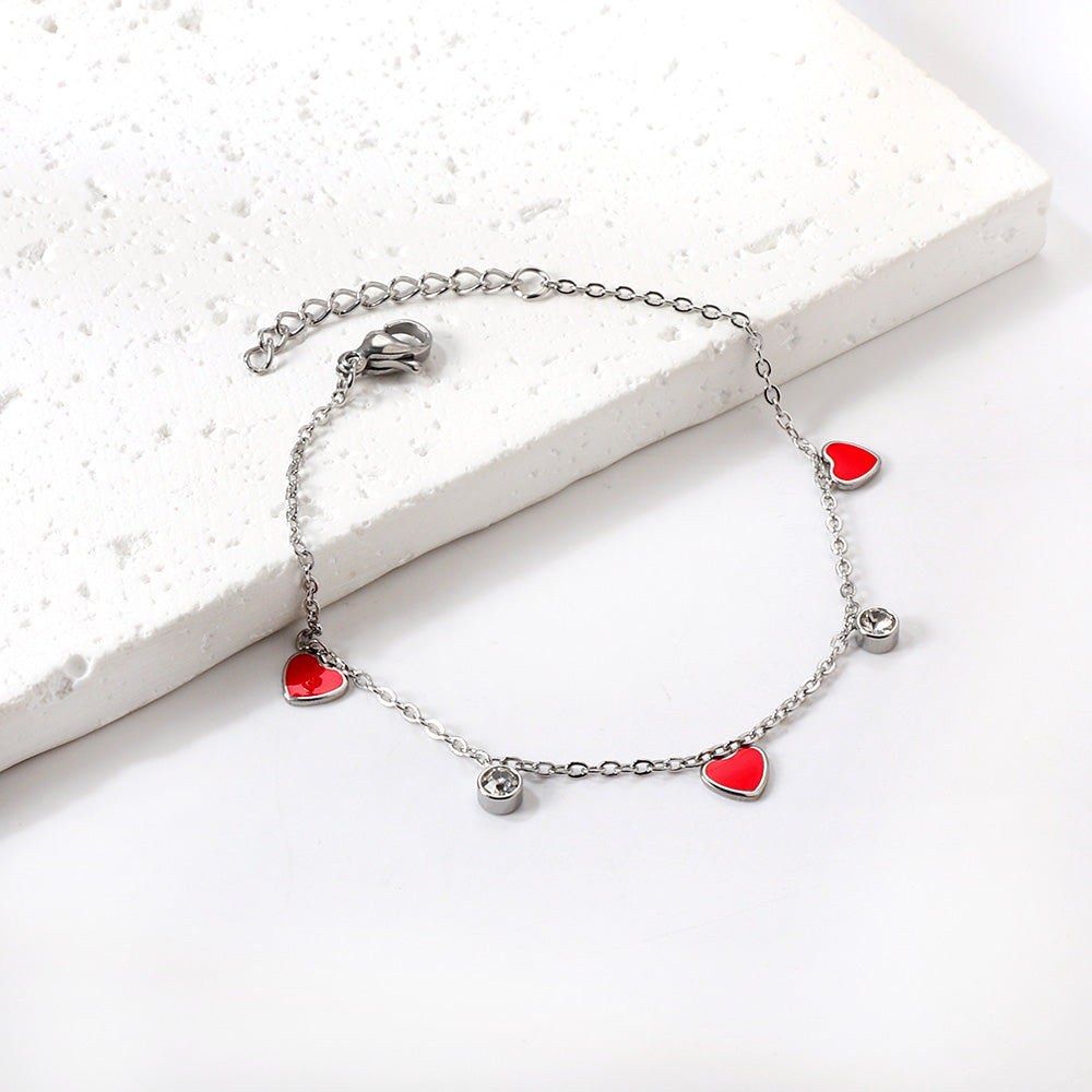 3 Hearts & Purple Oil Drops + 2 Cylindrical White Diamonds Accessories Bracelet 17+3cm asonjewelry