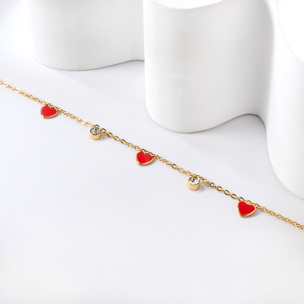 3 Hearts & Purple Oil Drops + 2 Cylindrical White Diamonds Accessories Bracelet 17+3cm asonjewelry