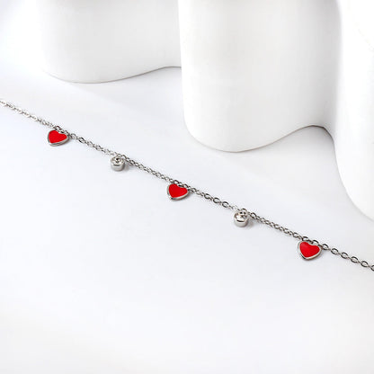 3 Hearts & Purple Oil Drops + 2 Cylindrical White Diamonds Accessories Bracelet 17+3cm asonjewelry