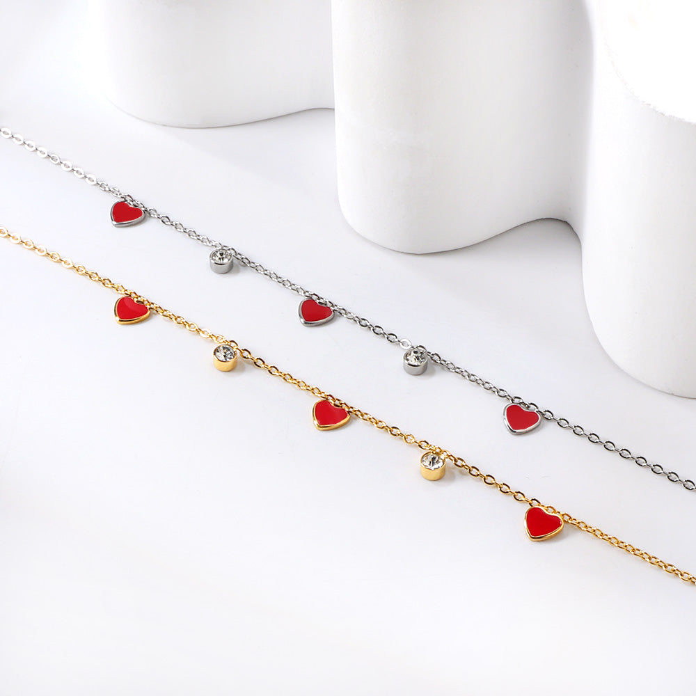 3 Hearts & Purple Oil Drops + 2 Cylindrical White Diamonds Accessories Bracelet 17+3cm asonjewelry