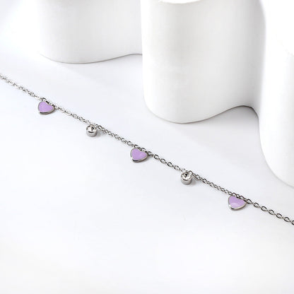 3 Hearts & Purple Oil Drops + 2 Cylindrical White Diamonds Accessories Bracelet 17+3cm asonjewelry