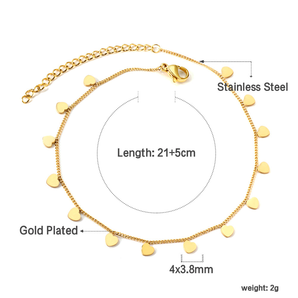 14 Heart Accessory Anklet 21+5cm Gold Color asonjewelry