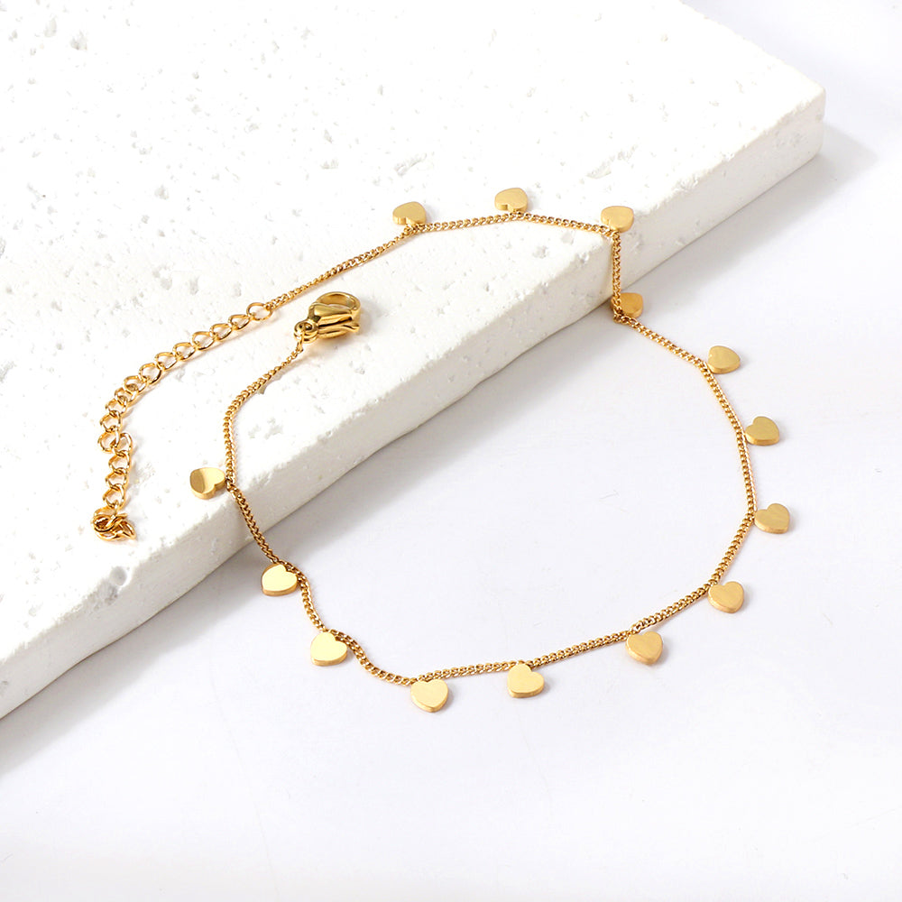 14 Heart Accessory Anklet 21+5cm Gold Color asonjewelry
