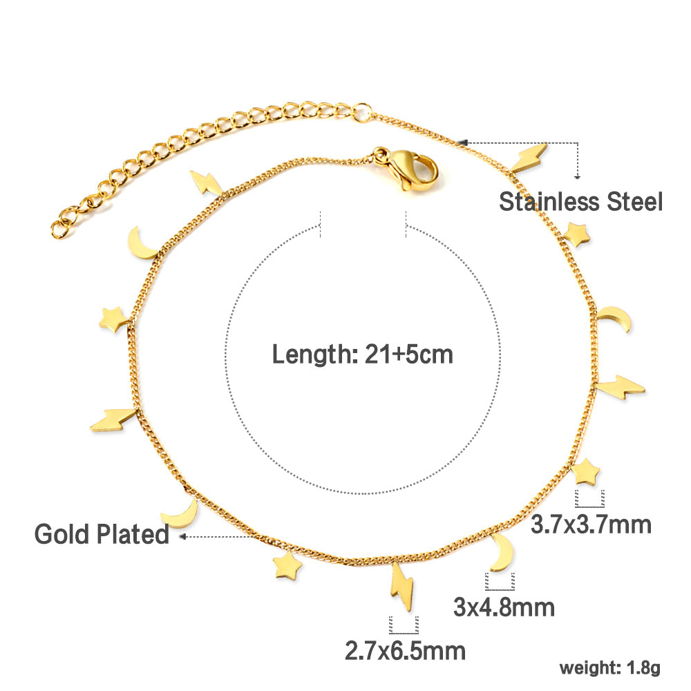5 Lightning + 4 Stars + 4 Moons Accessories Anklet 21+5cm asonjewelry