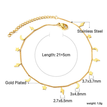 5 Lightning + 4 Stars + 4 Moons Accessories Anklet 21+5cm asonjewelry