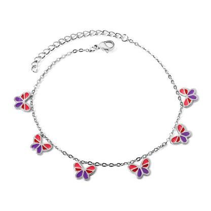 6 Mixed Color Butterfly Accessory Anklets 20+5cm Gold Steel asonjewelry