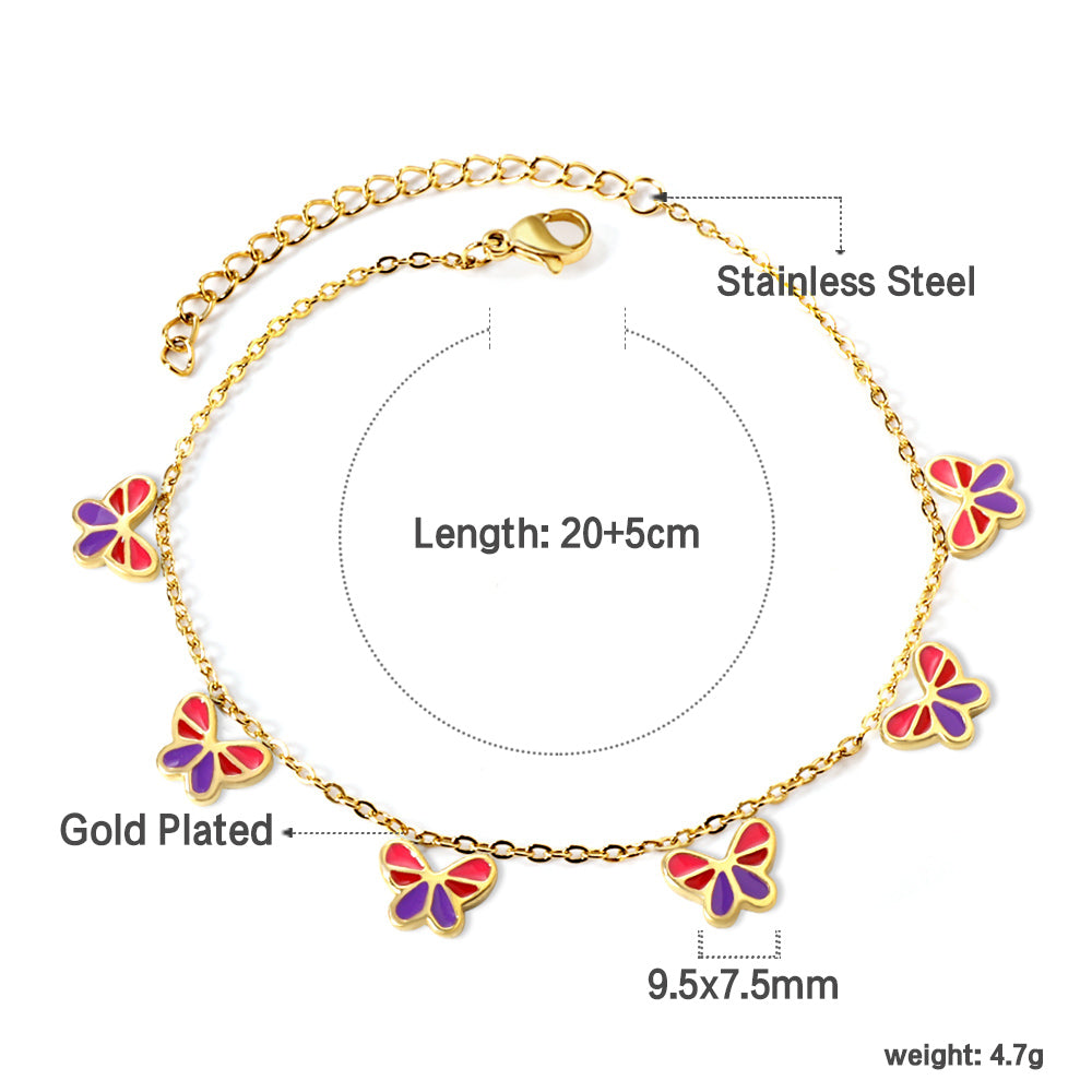 6 Mixed Color Butterfly Accessory Anklets 20+5cm Gold Steel asonjewelry