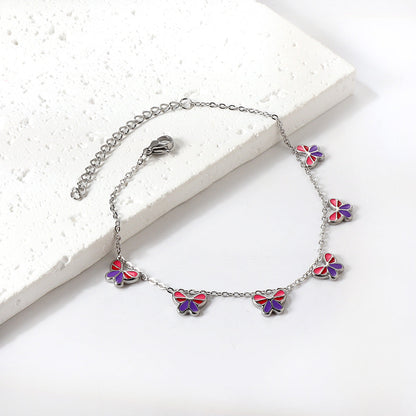 6 Mixed Color Butterfly Accessory Anklets 20+5cm Gold Steel asonjewelry