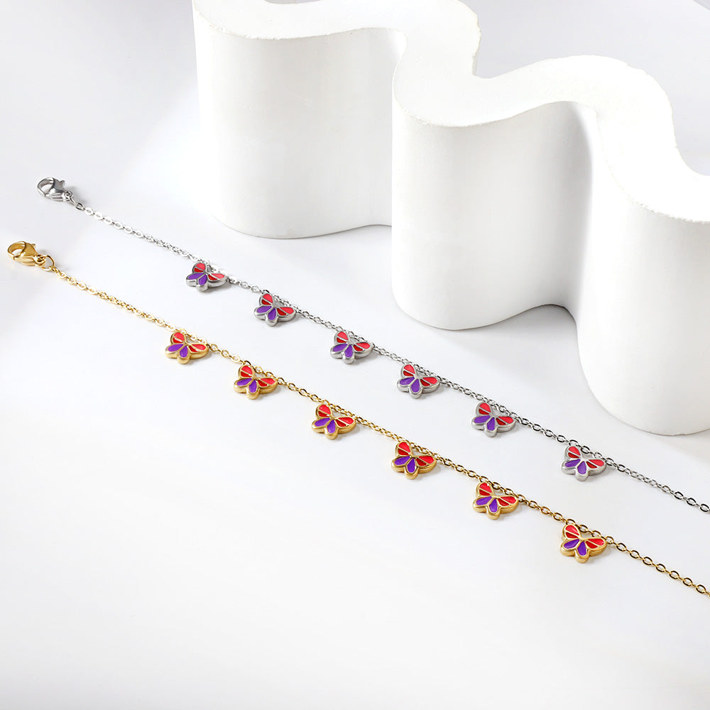 6 Mixed Color Butterfly Accessory Anklets 20+5cm Gold Steel asonjewelry