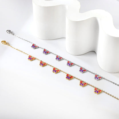 6 Mixed Color Butterfly Accessory Anklets 20+5cm Gold Steel asonjewelry