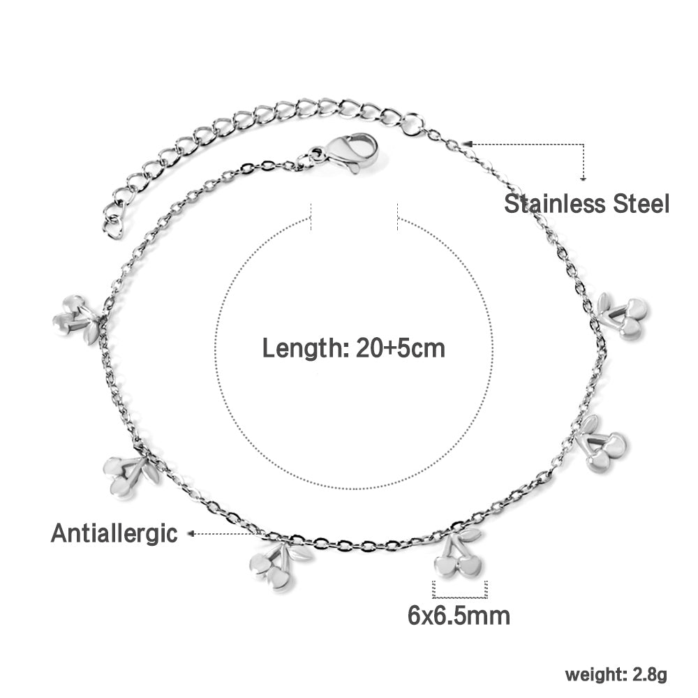 6 Cherry Accessory Anklets 20+5cm Steel Golden asonjewelry