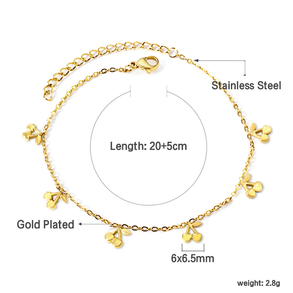 6 Cherry Accessory Anklets 20+5cm Steel Golden asonjewelry