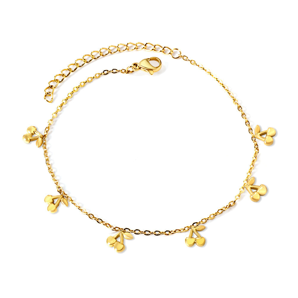6 Cherry Accessory Anklets 20+5cm Steel Golden asonjewelry