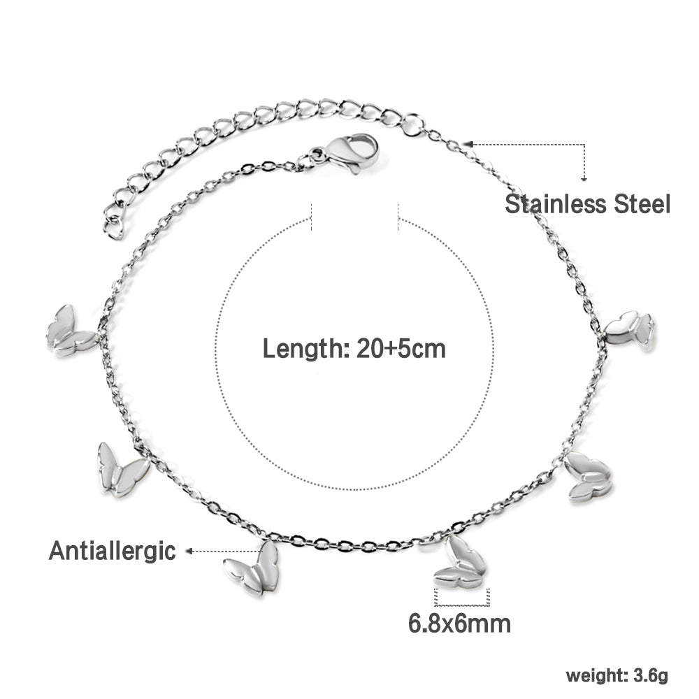 6 Butterfly Accessories Anklet 20+5cm asonjewelry