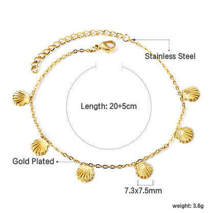 6 Shell Accessory Anklets 20+5cm Gold Steel asonjewelry
