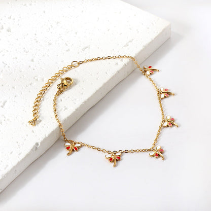 6 Mixed Color Dragonfly Accessories Anklet 20+5cm Gold Steel asonjewelry