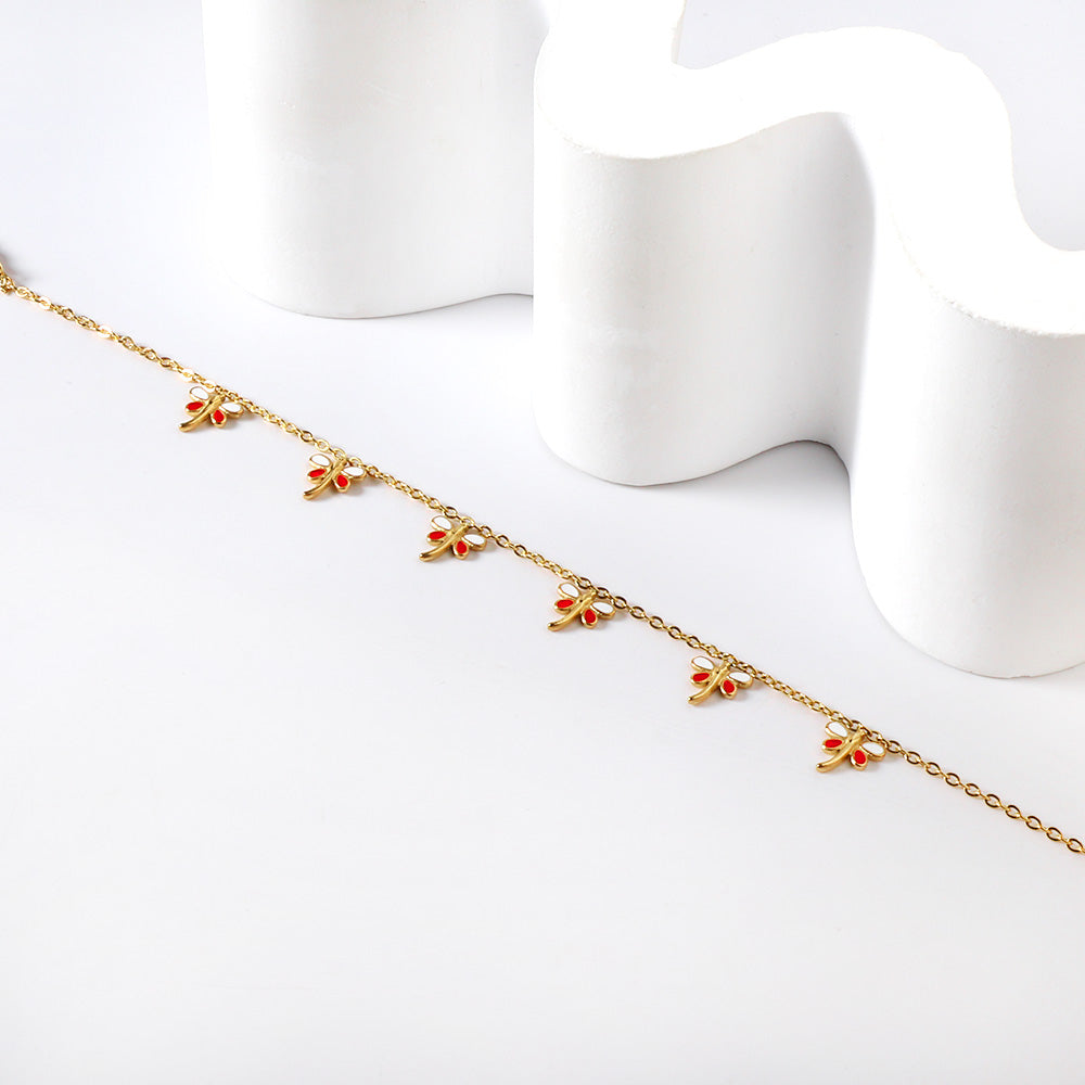 6 Mixed Color Dragonfly Accessories Anklet 20+5cm Gold Steel asonjewelry