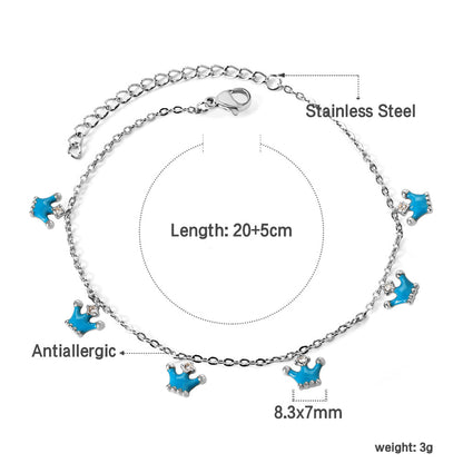 6 Blue Drip Crown Accessories Anklet 20+5cm Steel Golden asonjewelry