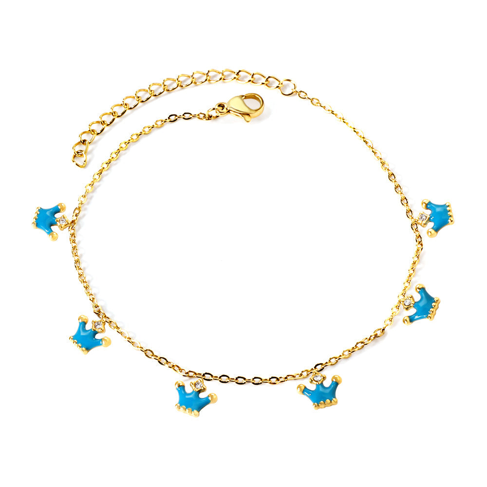 6 Blue Drip Crown Accessories Anklet 20+5cm Steel Golden asonjewelry