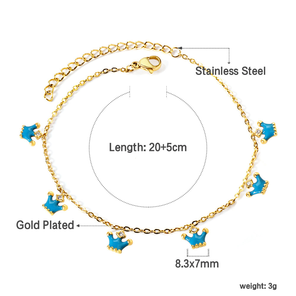 6 Blue Drip Crown Accessories Anklet 20+5cm Steel Golden asonjewelry