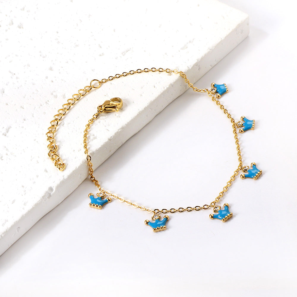 6 Blue Drip Crown Accessories Anklet 20+5cm Steel Golden asonjewelry
