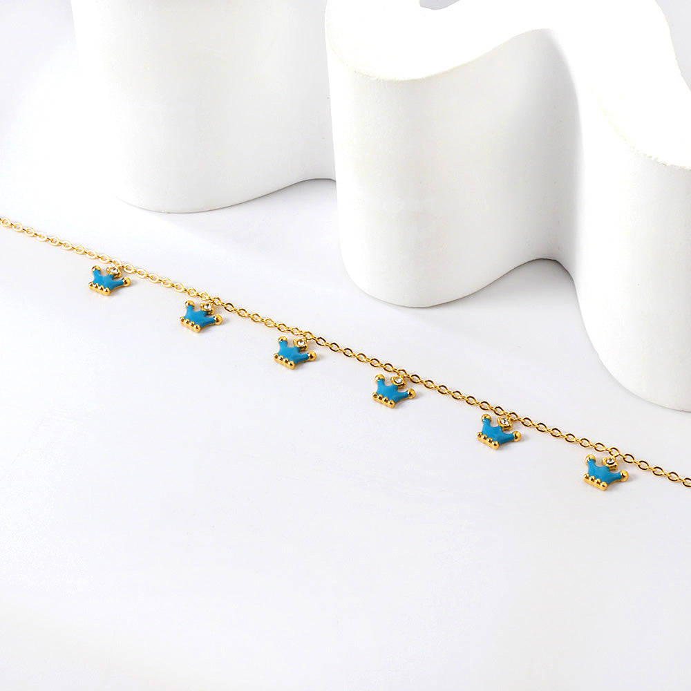 6 Blue Drip Crown Accessories Anklet 20+5cm Steel Golden asonjewelry