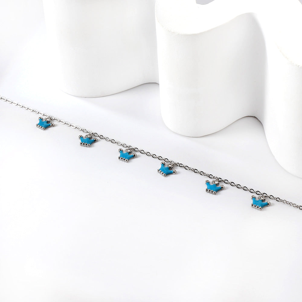 6 Blue Drip Crown Accessories Anklet 20+5cm Steel Golden asonjewelry