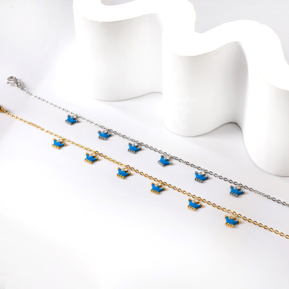 6 Blue Drip Crown Accessories Anklet 20+5cm Steel Golden asonjewelry