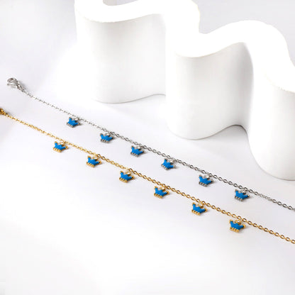 6 Blue Drip Crown Accessories Anklet 20+5cm Steel Golden asonjewelry