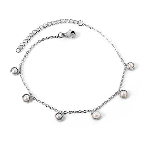 6 round white half pearls & blue turquoise anklet 20+5cm steel color gold color