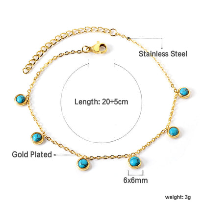 6 round white half pearls & blue turquoise anklet 20+5cm steel color gold color asonjewelry