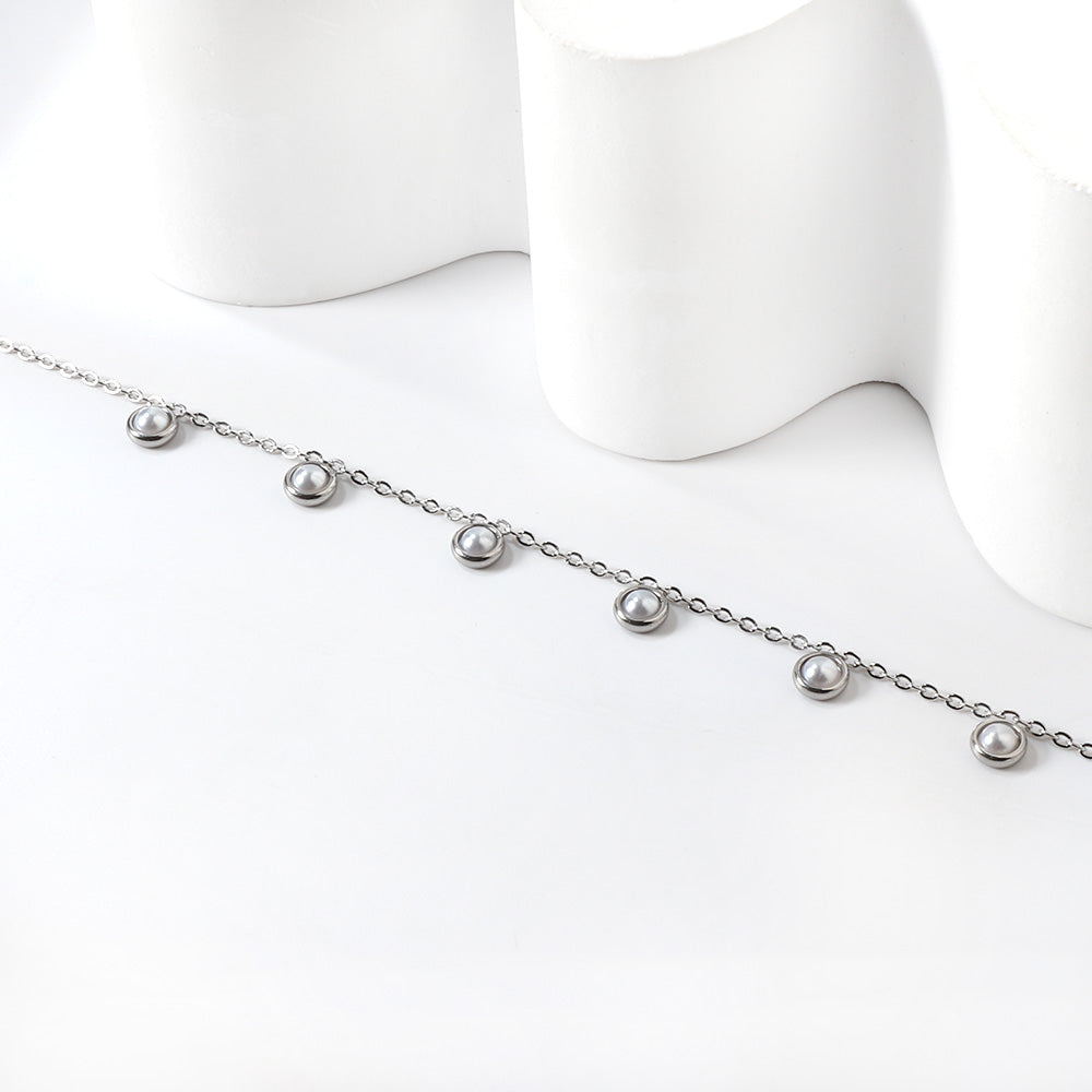 6 round white half pearls & blue turquoise anklet 20+5cm steel color gold color asonjewelry