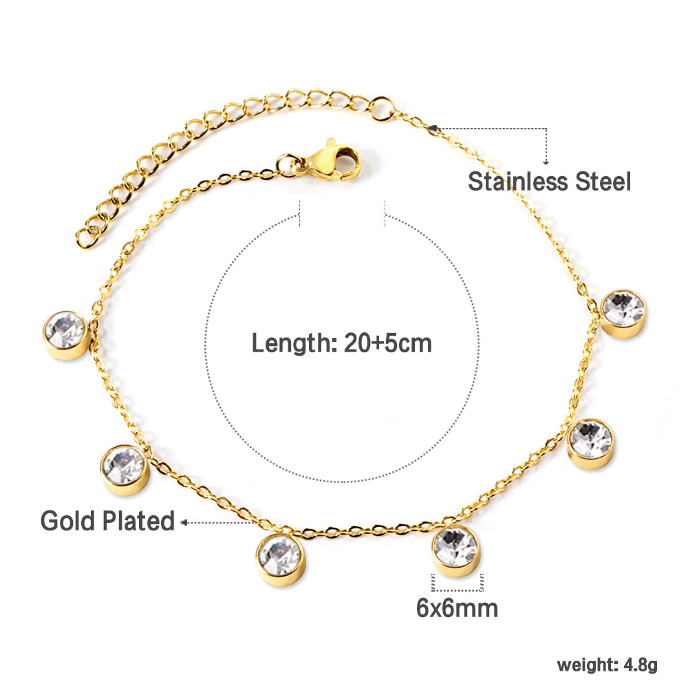 6 white & rose diamonds anklet 20+5cm steel color gold color asonjewelry