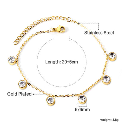 6 white & rose diamonds anklet 20+5cm steel color gold color asonjewelry