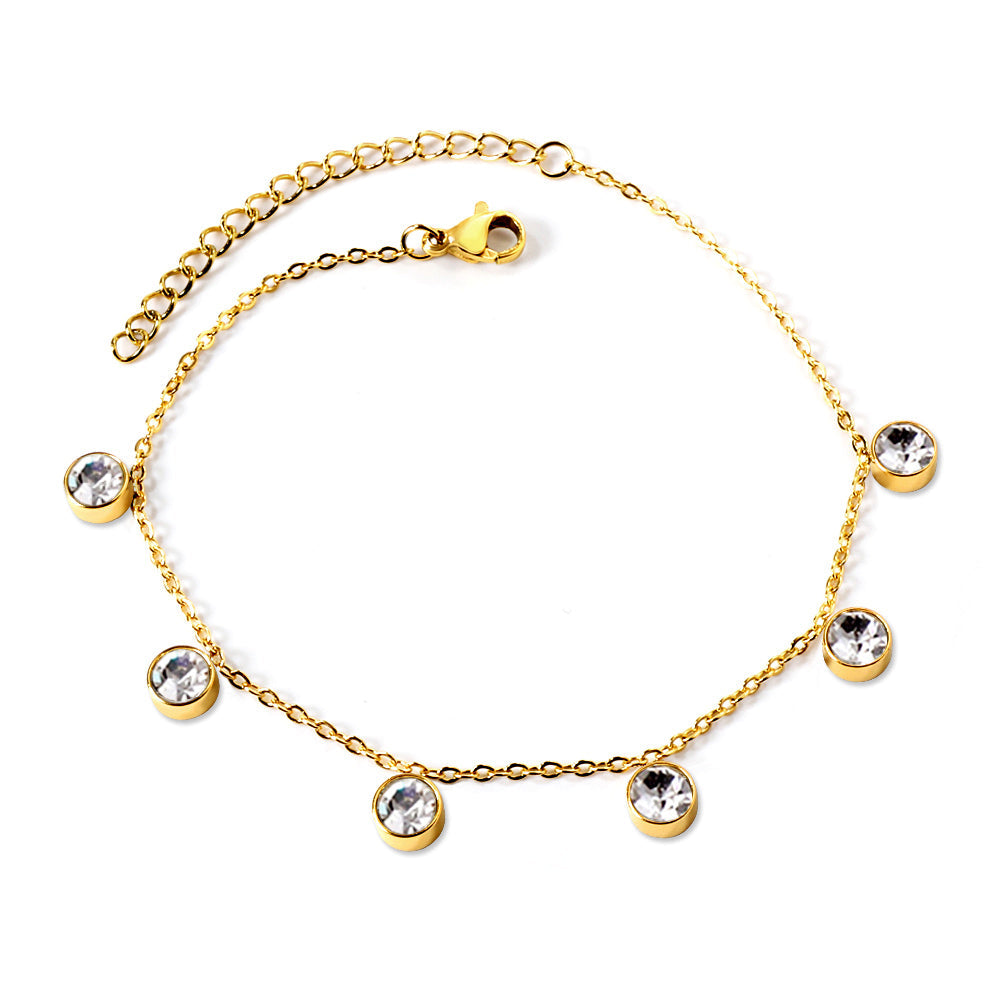 6 white & rose diamonds anklet 20+5cm steel color gold color asonjewelry
