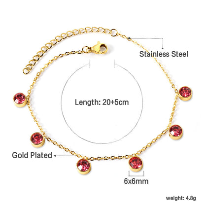 6 white & rose diamonds anklet 20+5cm steel color gold color asonjewelry