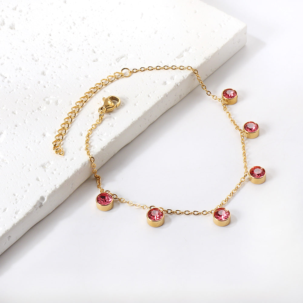 6 white & rose diamonds anklet 20+5cm steel color gold color asonjewelry