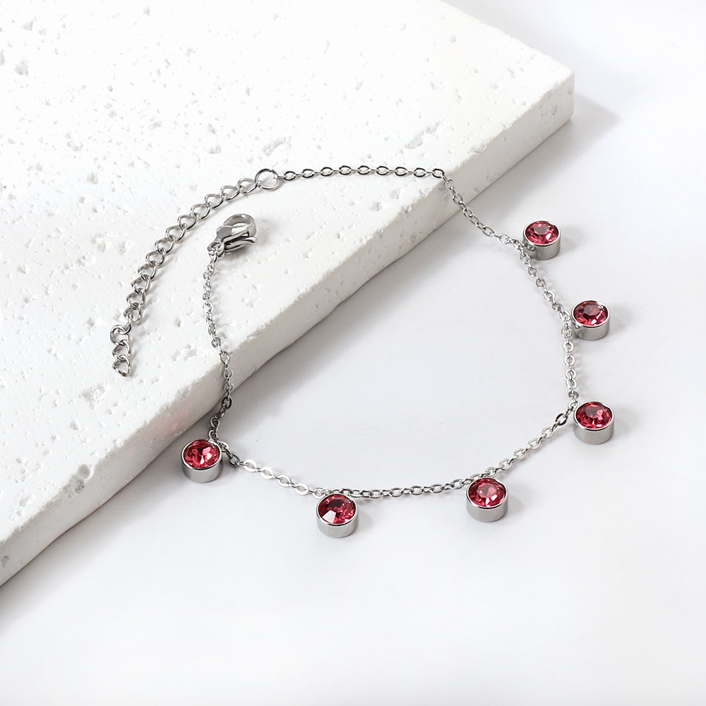 6 white & rose diamonds anklet 20+5cm steel color gold color asonjewelry