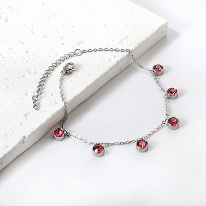 6 white & rose diamonds anklet 20+5cm steel color gold color asonjewelry