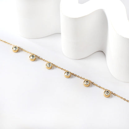 6 white & rose diamonds anklet 20+5cm steel color gold color asonjewelry