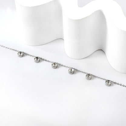 6 white & rose diamonds anklet 20+5cm steel color gold color asonjewelry