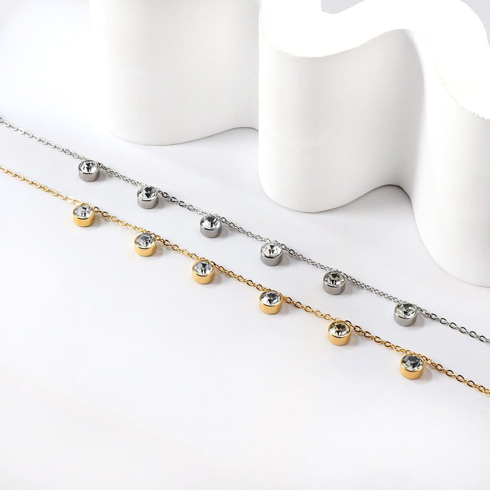 6 white & rose diamonds anklet 20+5cm steel color gold color asonjewelry