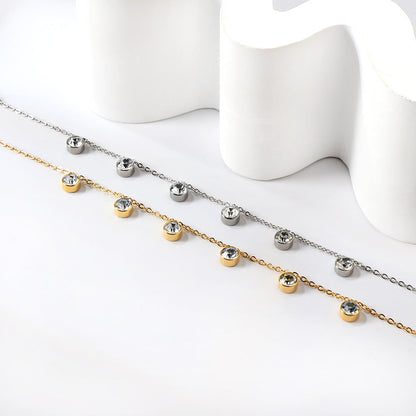 6 white & rose diamonds anklet 20+5cm steel color gold color asonjewelry