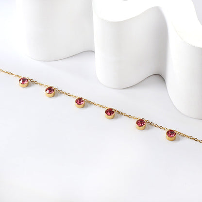 6 white & rose diamonds anklet 20+5cm steel color gold color asonjewelry