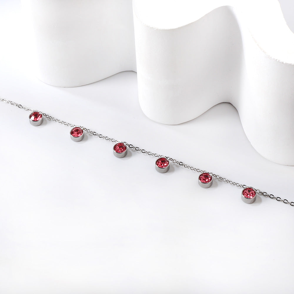 6 white & rose diamonds anklet 20+5cm steel color gold color asonjewelry