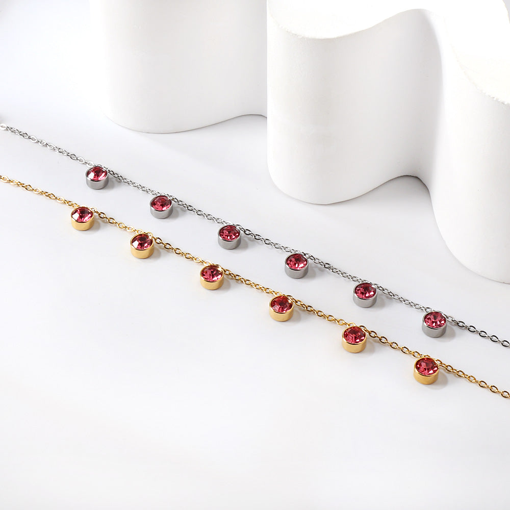 6 white & rose diamonds anklet 20+5cm steel color gold color asonjewelry