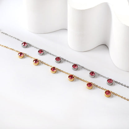 6 white & rose diamonds anklet 20+5cm steel color gold color asonjewelry