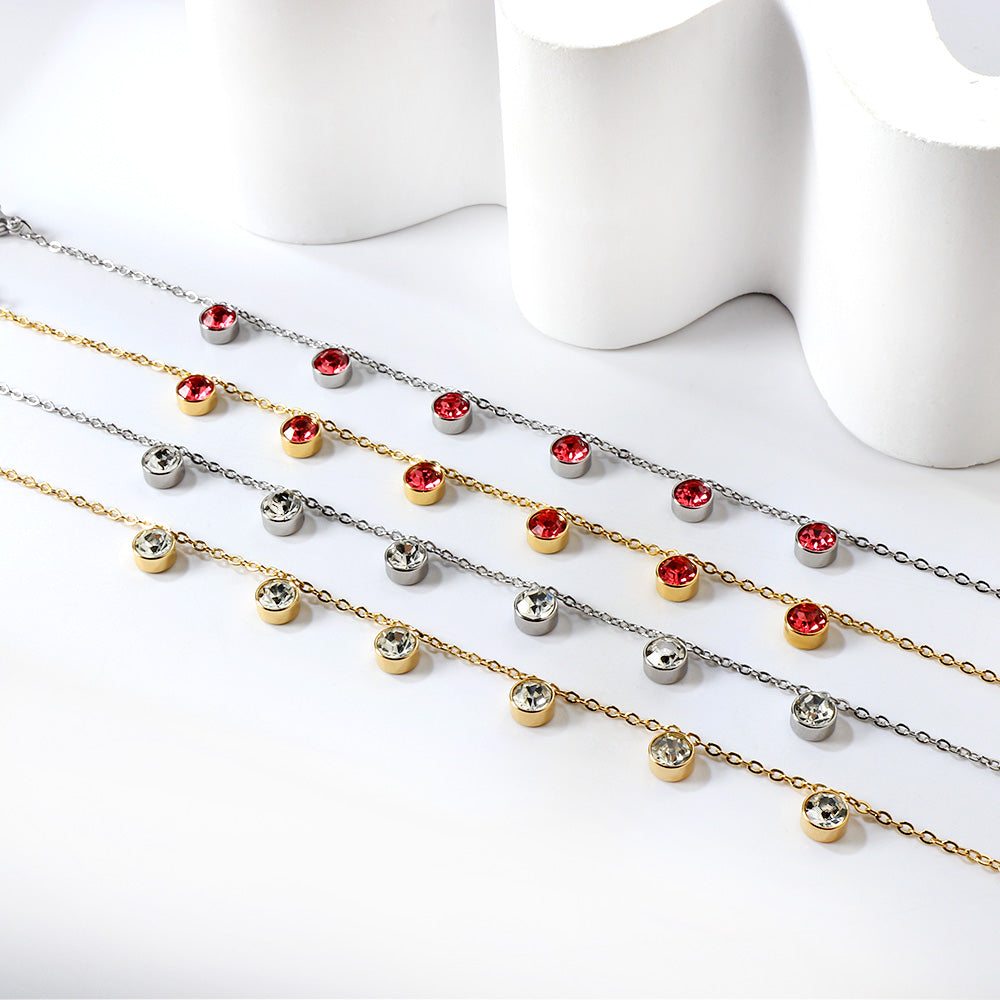 6 white & rose diamonds anklet 20+5cm steel color gold color asonjewelry