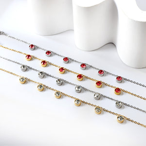 6 white & rose diamonds anklet 20+5cm steel color gold color