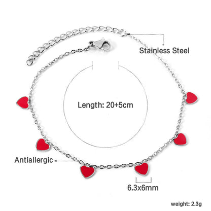 6 Black Drip & Red Drip & Purple Drip & Crimson Drip Heart Accessory Anklet 20+5cm Steel Color Gold Color asonjewelry